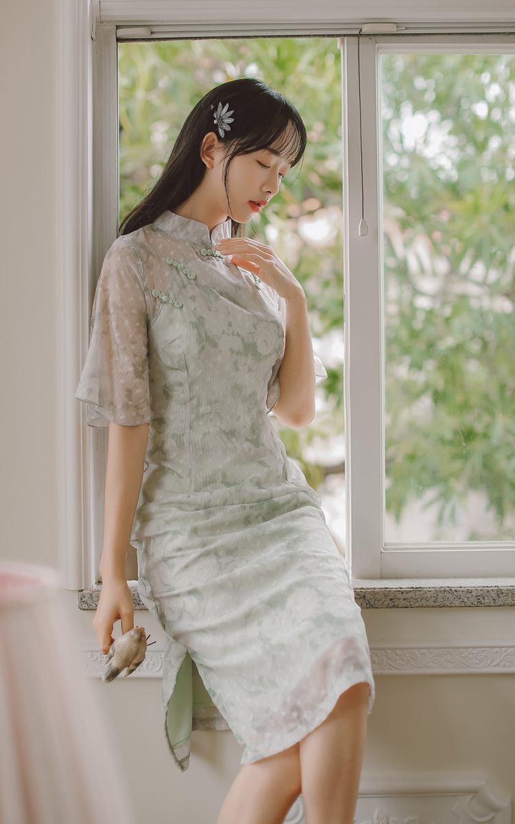 余芷初高中生大学生少女裙复古国风印花改良旗袍裙2021夏季新款文艺小