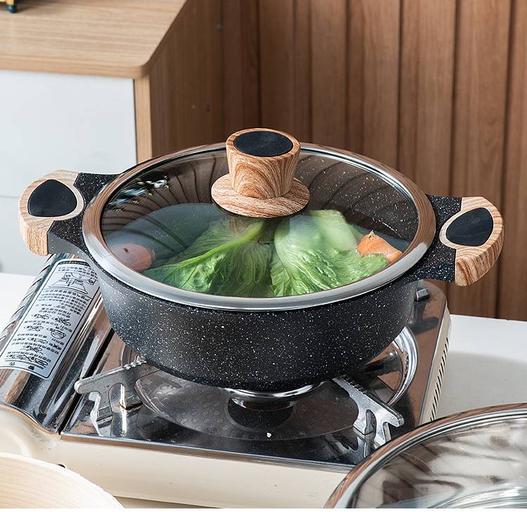 电池磁炉蒸锅韩国加厚麦饭石汤锅带蒸笼家用火锅锅具蒸锅不粘焖锅电磁