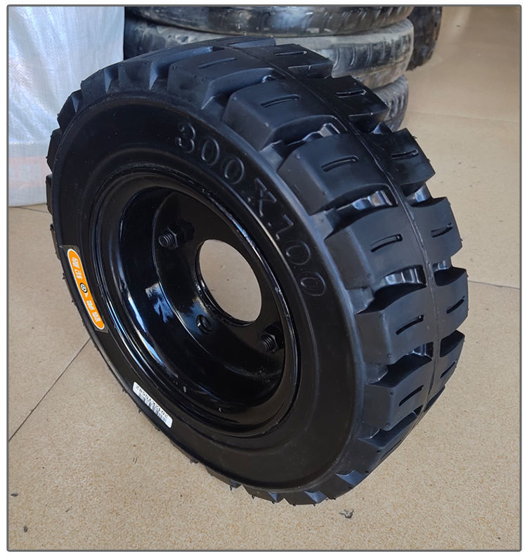 扫地车300x100实心轮胎仓储搬运车橡胶轮免充气防扎实心胎带钢圈300
