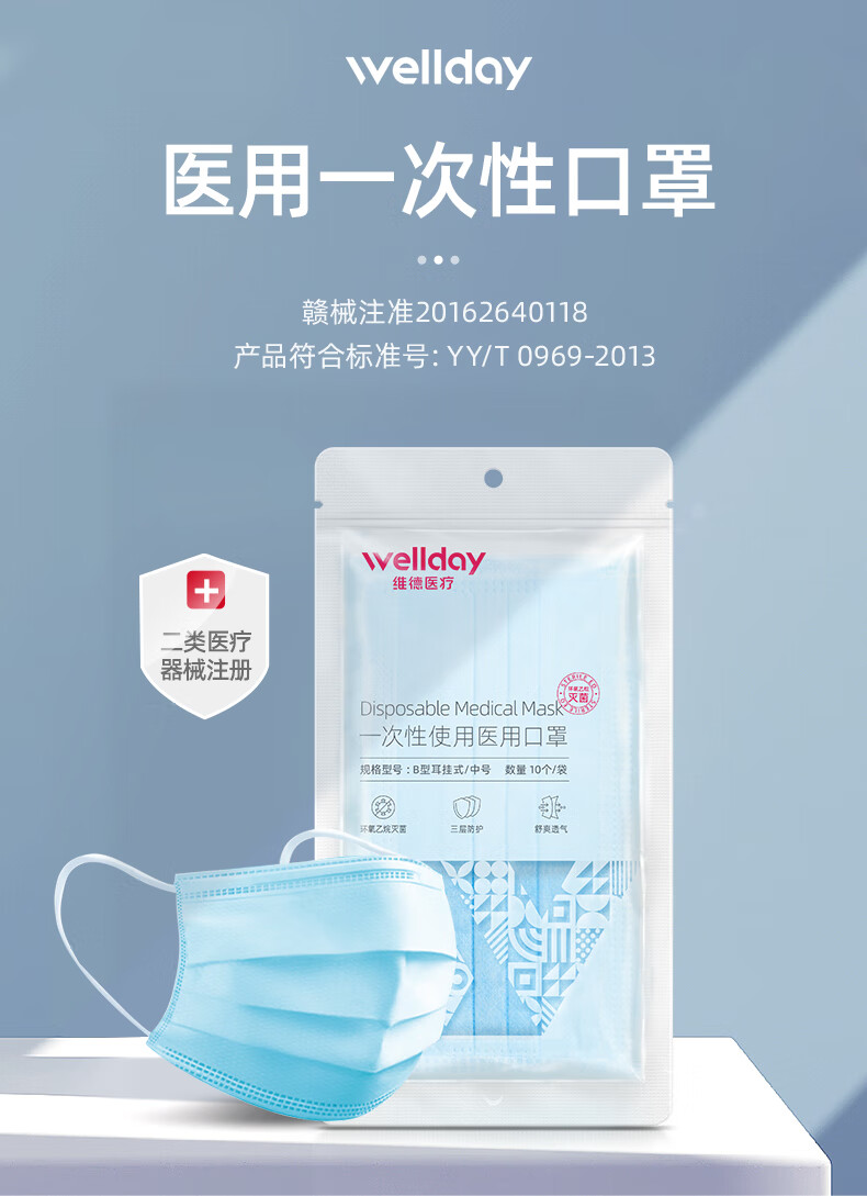 维德一次性使用医用口罩10个b型耳挂式中号10个