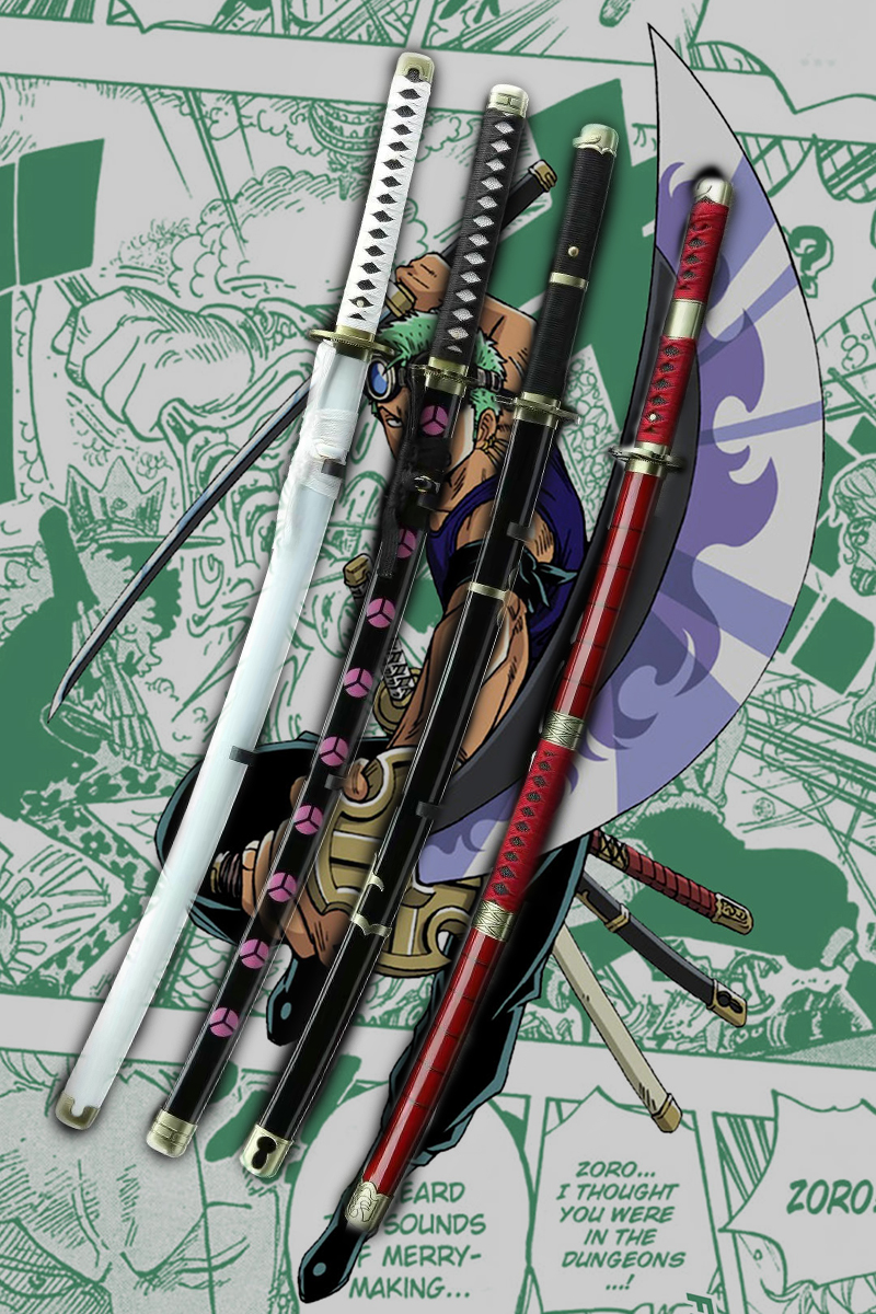阎魔刀海贼王索隆刀三刀流手工一体武士刃黑刀秋水鬼彻动漫未开刃 炎