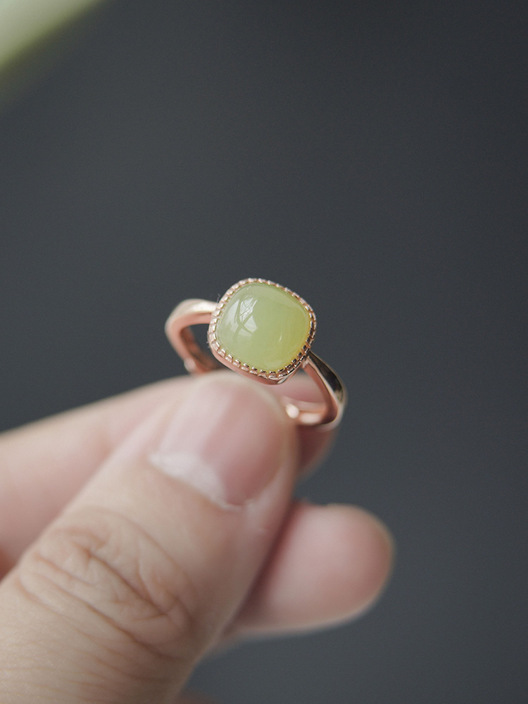 和田玉戒指女烟紫小方糖指环银玉石送情人老婆礼物 收藏加购优先发货