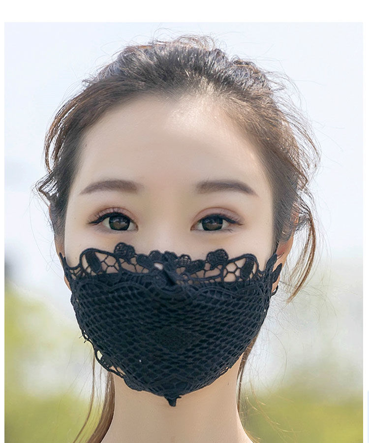 口罩防晒口罩女夏季户外开车骑行可清洗透气时尚蕾丝面罩薄款黑色蕾丝