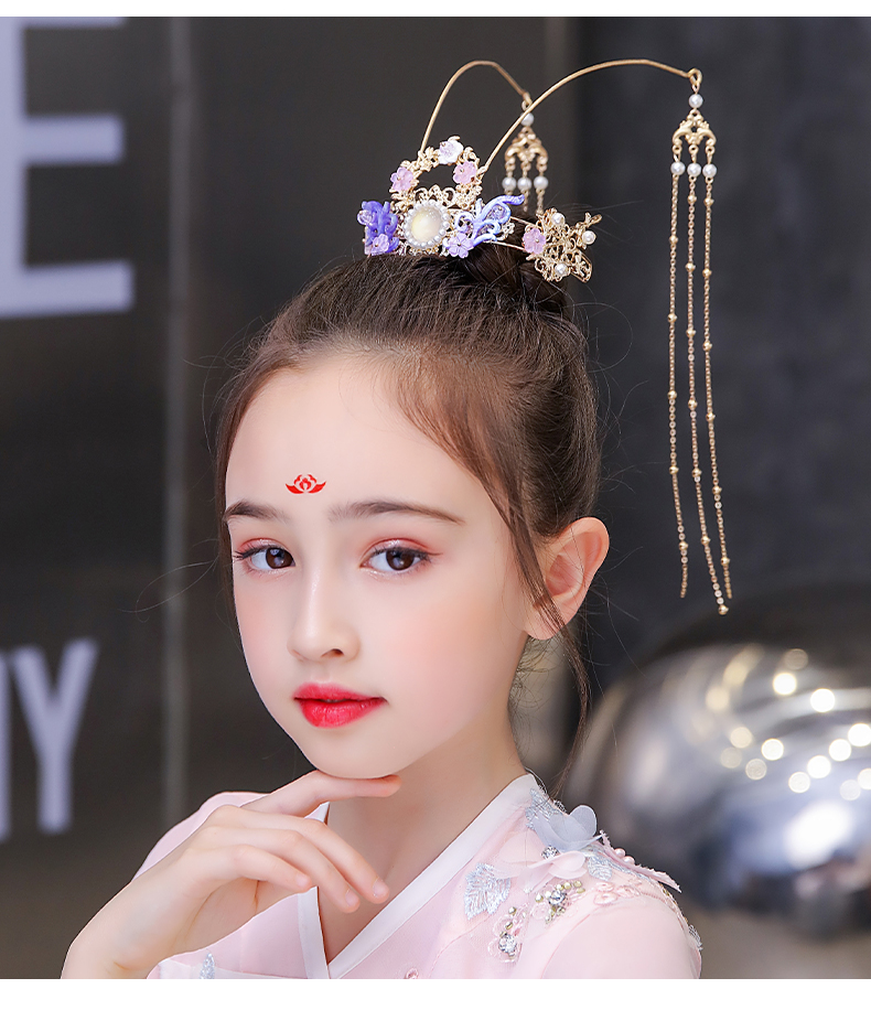 古风超仙古装发冠流苏步摇森系皇冠女童佩戴款式九皇冠经典款礼盒装