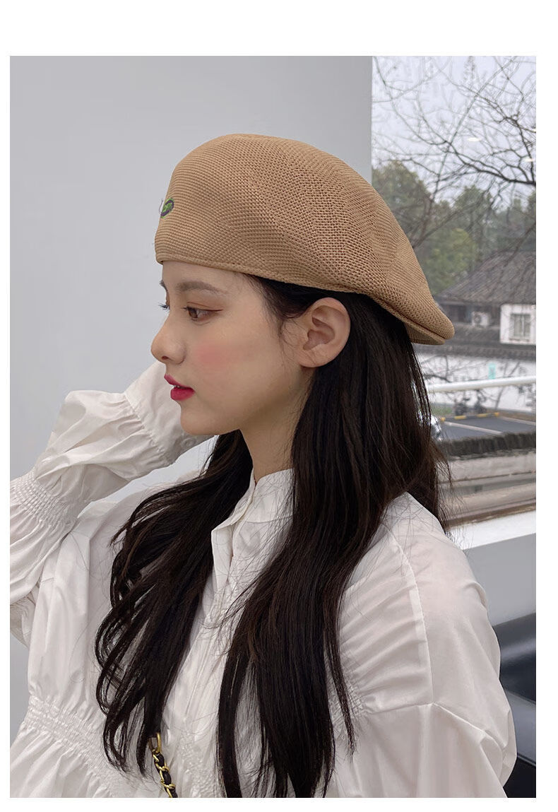 报童帽 反戴帽子女夏季贝雷帽网格遮阳前进帽百搭反戴鸭舌草帽复古显