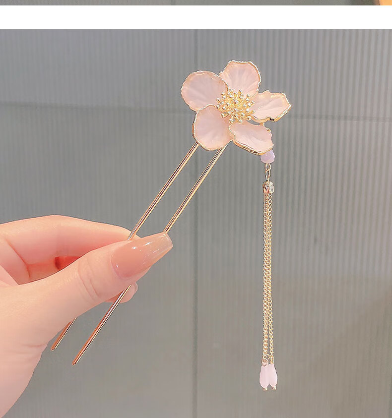 女式盘发时尚气质百搭簪子 古风发簪桃花流苏汉服头饰盘发发饰古装