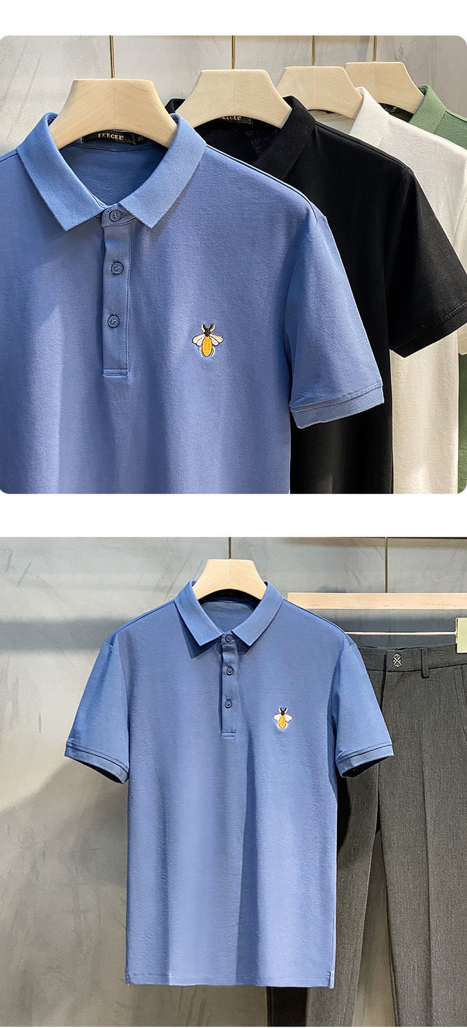 yuhualei高端小蜜蜂刺绣polo衫男士潮流短袖2021夏季新款商务休闲翻领