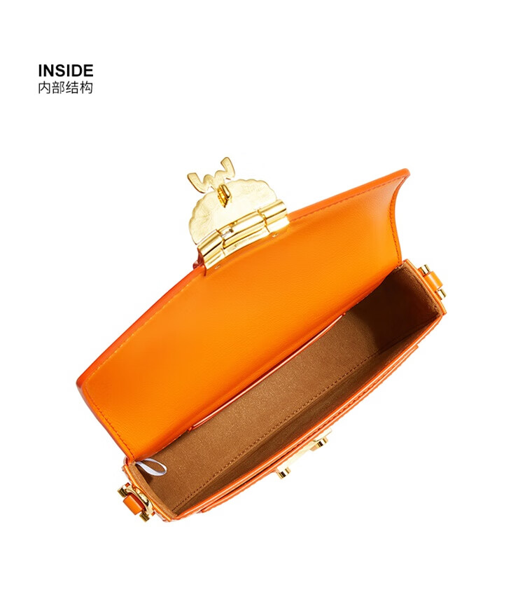 mcm 包包女士patricia系列橙色迷你牛皮革雕刻logo单肩斜挎包链条包