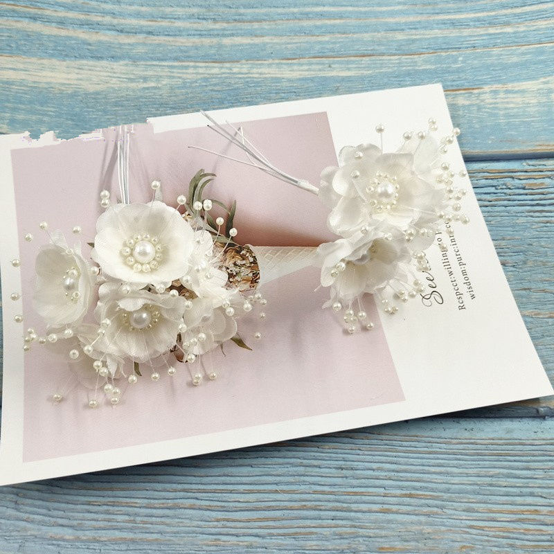 新款仿真花环仿珍珠樱花花束花环材料 diy手工装饰新娘发饰配材 白色