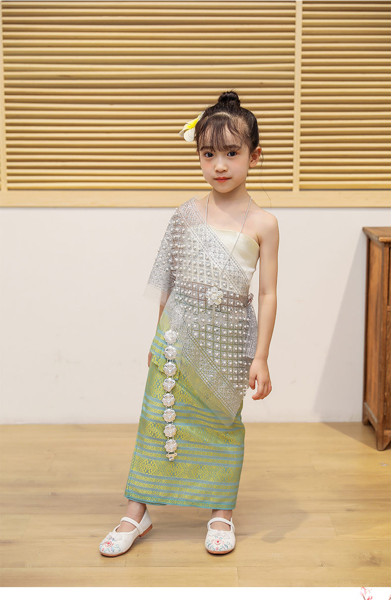 六一儿童表演服傣族女童云南民族服装泰式风情傣族裙套装泼水节粉红色