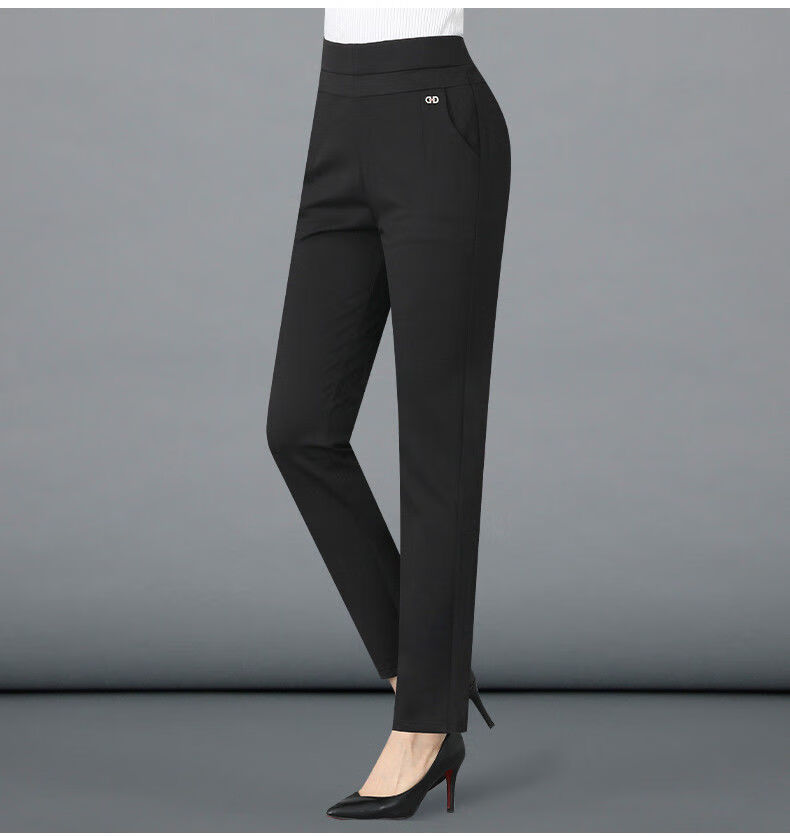 班萨图高腰弹力裤子中年女裤休闲直筒裤薄款宽松大妈 402#黑色 夏季带