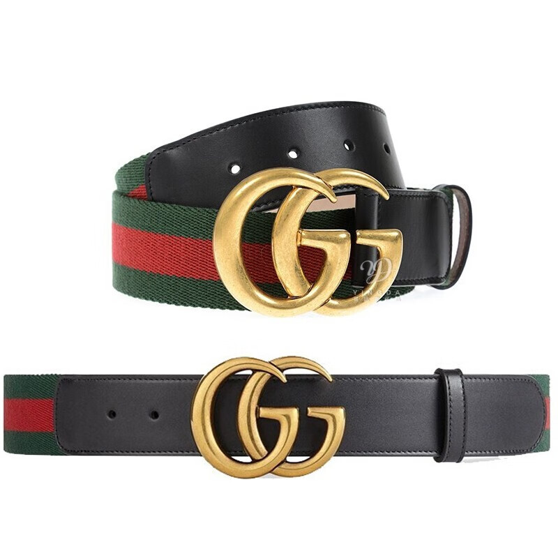 全新gucci古驰 gucci腰带皮带男女通用经典条纹双g金扣腰带织物配皮