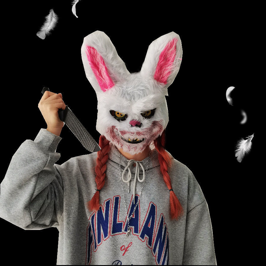 jk恶魔兔子面具全脸血腥熊头套抖音同款毛绒玩具恐怖拍照道具用品恐怖