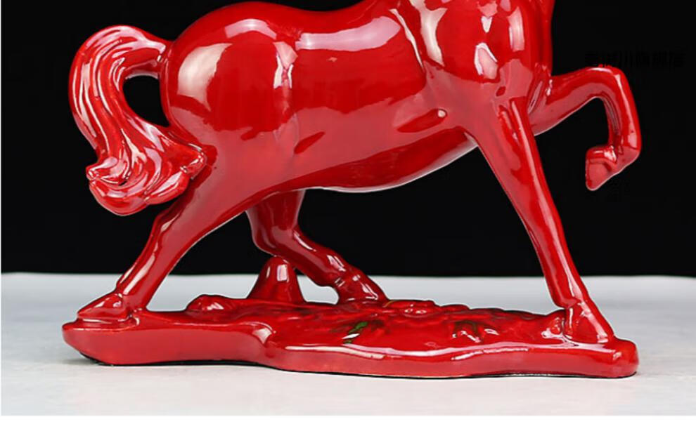 唐三彩马陶瓷红马摆件创意红釉中国风陶瓷马摆件复古手工艺品礼品生肖