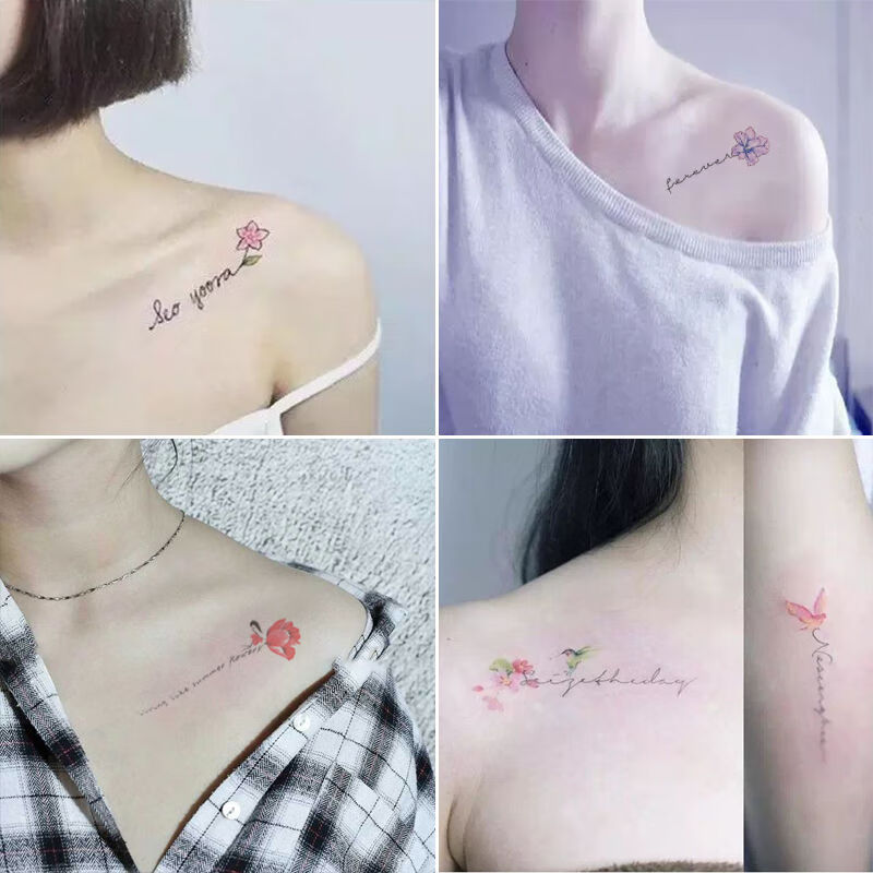 花朵纹身贴女防水性感英文字母锁骨花臂男小清新脚踝手臂贴纸 彼岸花