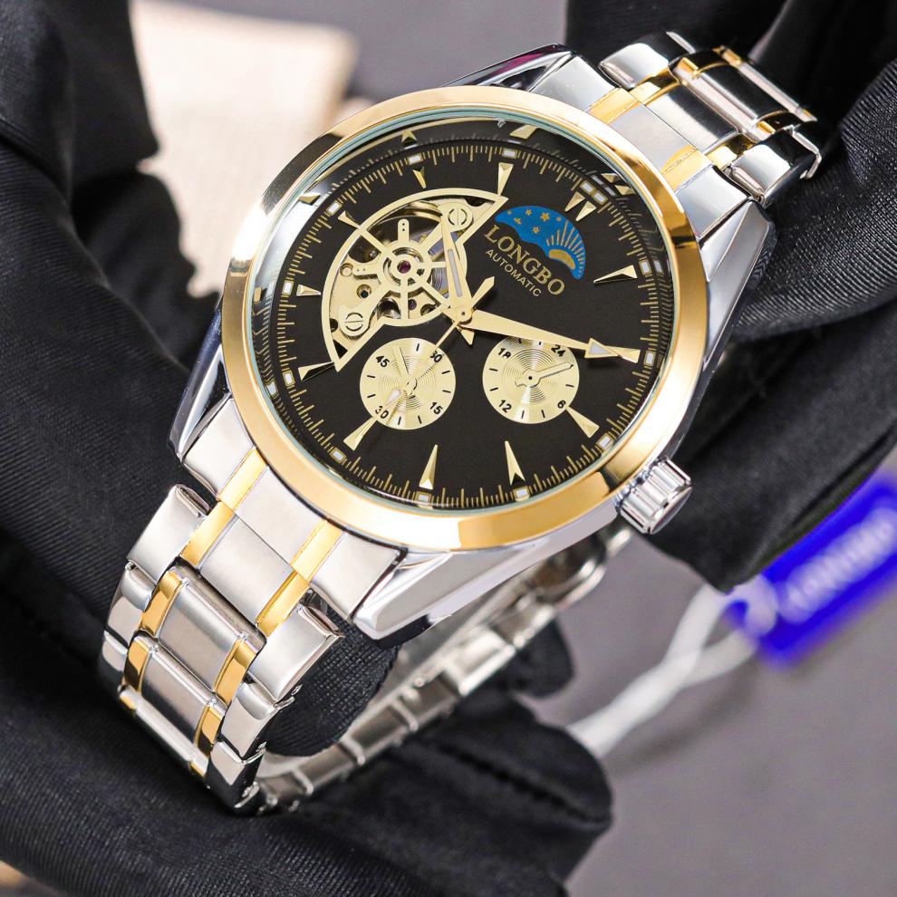 龙波longbo品牌新品直播热卖款机械表全自动透底防水机械男士腕表