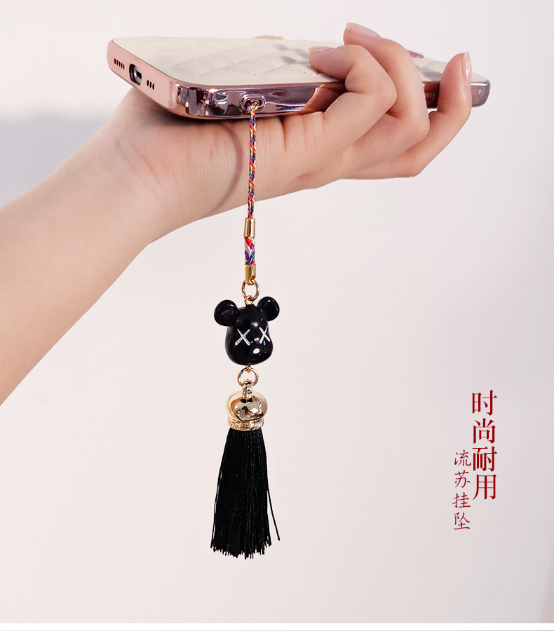 珍格手机挂绳复古流苏挂件短款挂坠防丢挂链情侣款暴力熊古风挂饰红色