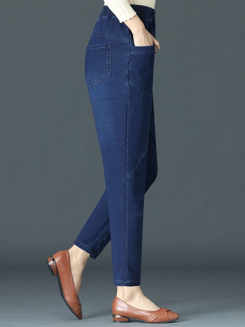 女装新款高腰牛仔裤女中年女裤新款大码萝卜裤宽松时尚妈妈裤哈伦裤