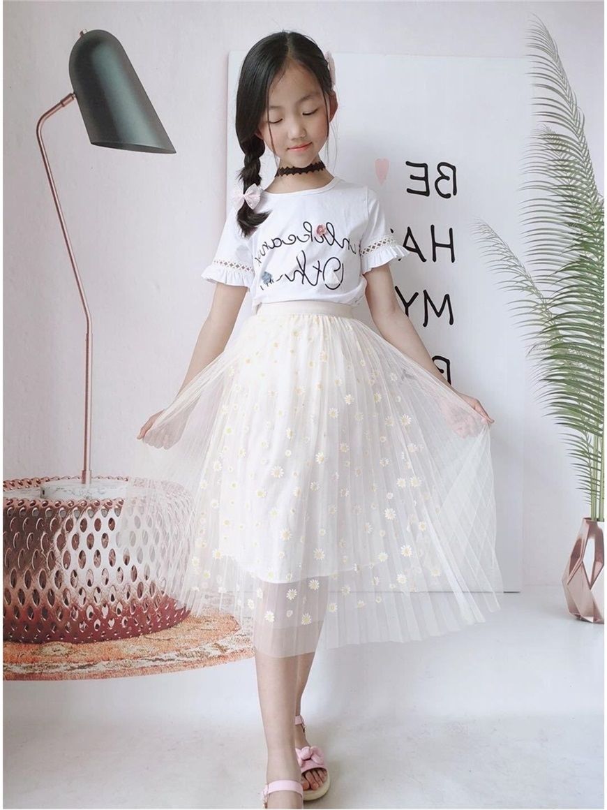 女童网纱半身裙适合412岁小女孩穿的印花小雏菊中大童高腰显瘦韩版百