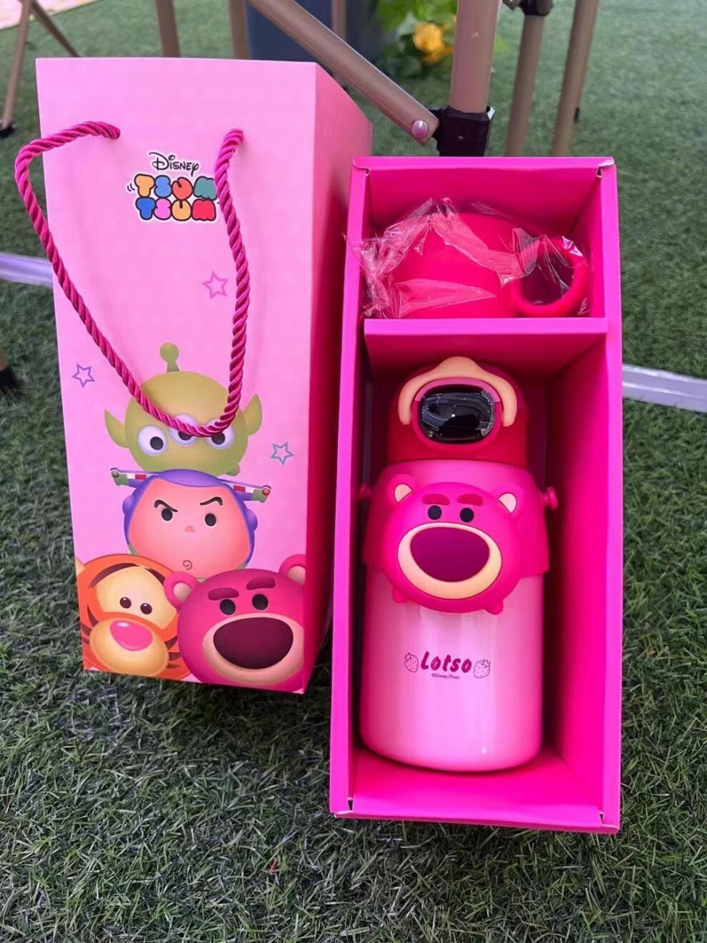 迪士尼草莓熊夏季水杯小学生便携水壶创意可爱杯子儿童保温杯水壶