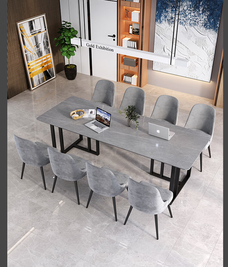 长条桌2米办公工作台接待洽谈桌椅组合8人桌面定制大理石专拍联系客服