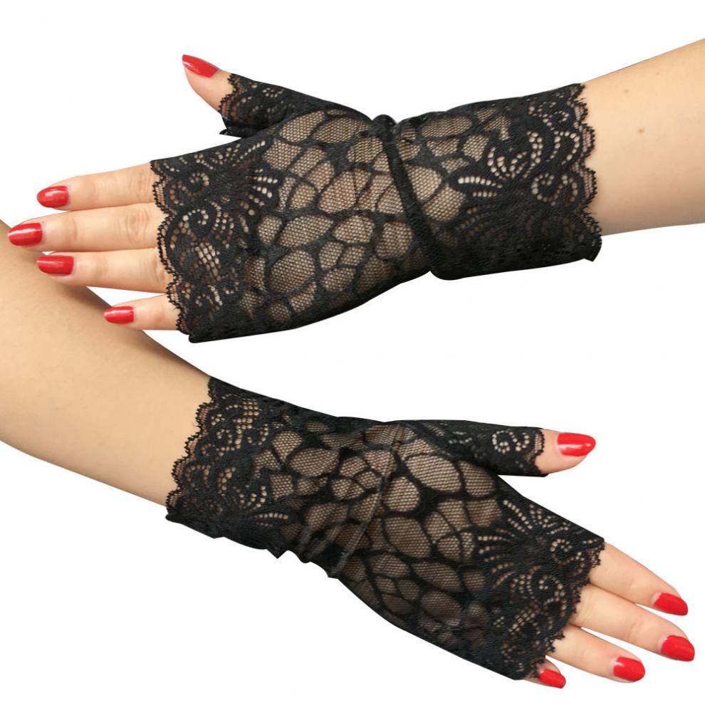 蕾丝手套半指防晒黑白各一双均码