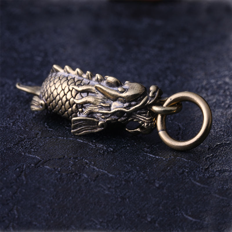 适用于转运鱼化龙纯黄铜钥匙扣挂件龙鱼吊坠钥匙链创意生日礼物男女生