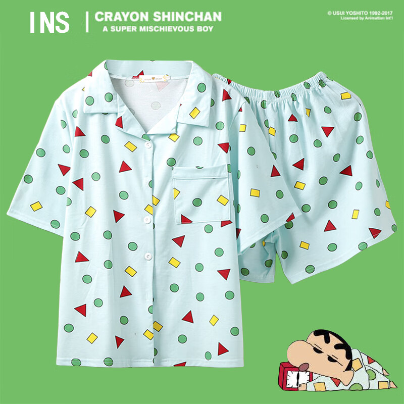 蝶盏蜡笔小新同款睡衣女士夏季短袖薄款棉家居服卡通套装舒适家居服大