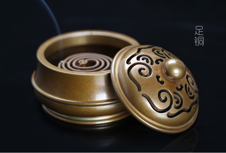 轩椽阁纯铜香炉家用室内熏香炉仿古如意纹盘香炉沉香檀香卧室香熏炉