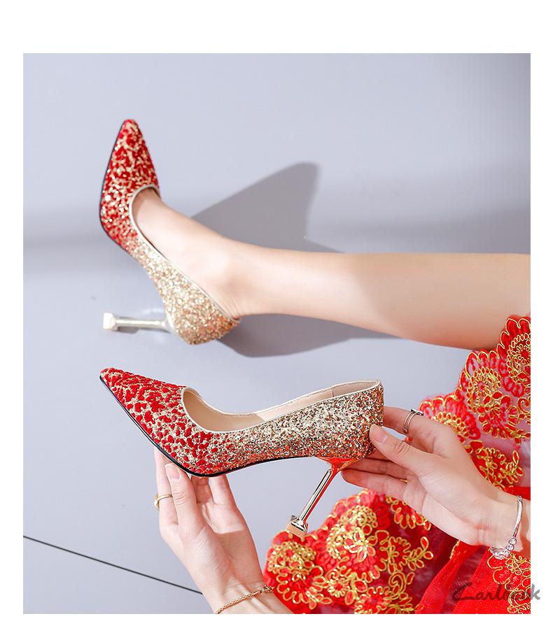 carlbeck品牌婚鞋2022年新款水晶红色高跟鞋女冬季两穿结婚纱鞋秀禾服