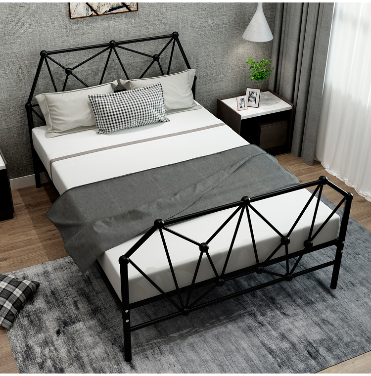 网红铁艺床12米15米18米金属床家用主卧铁床磨砂黑色1500mm1900mm