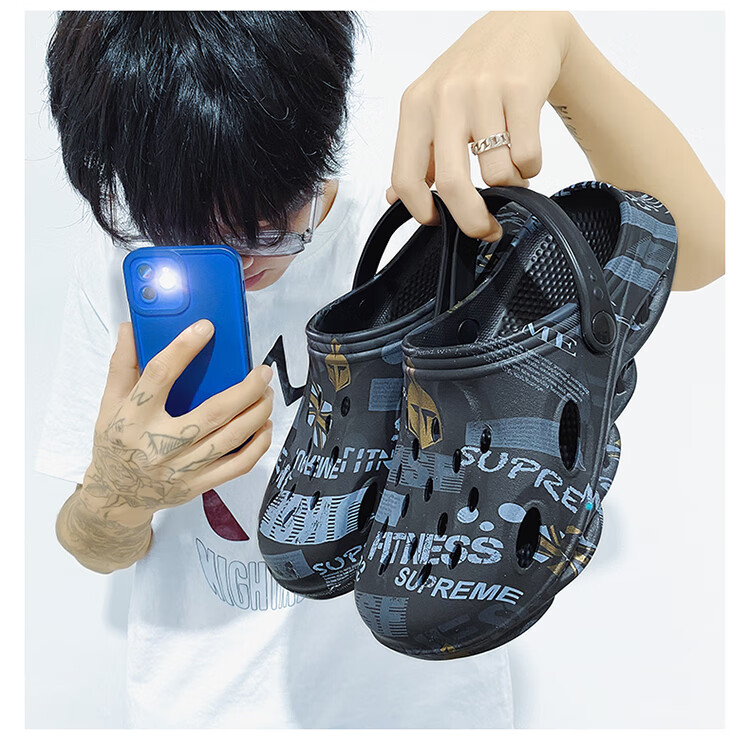 侃爷椰子拖鞋洞洞鞋男夏季外穿防滑耐磨开车包头男士运动软底沙滩凉鞋