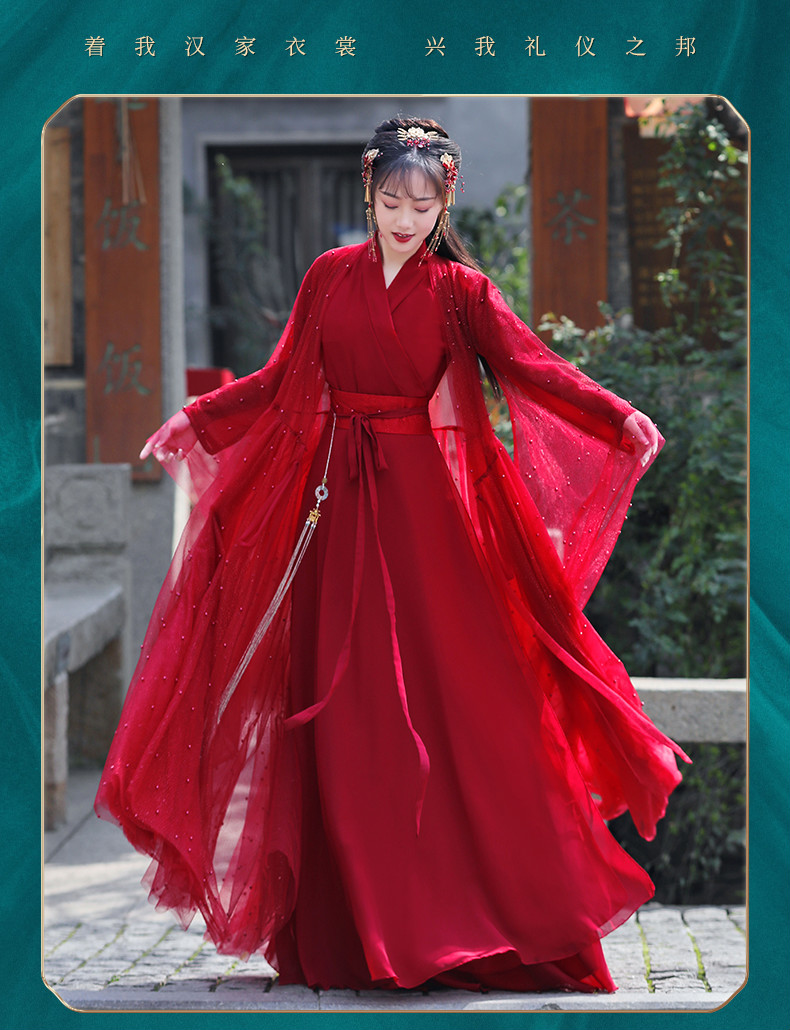 女古装飘逸仙中国风襦裙古典舞蹈演出服上巳节春游园 绯月(开襟酒红)