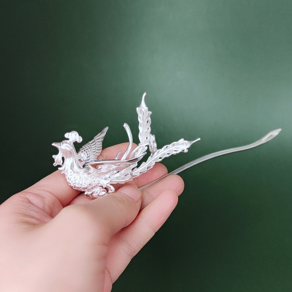 美芙仁手作凤凰足银簪发簪盘发银镀金凤簪汉服足银镀金款