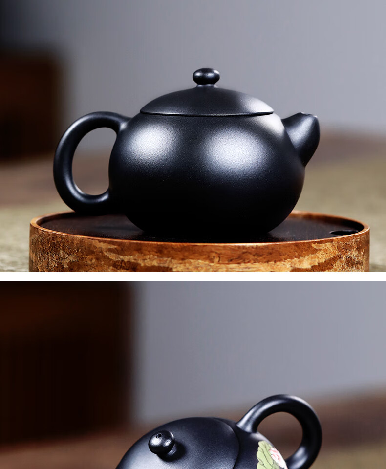 仙袋 宜兴紫砂壶西施壶家用茶壶单人原矿黑泥茶具泡茶壶 荷趣西施壶