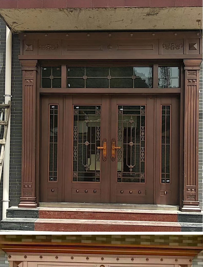 农村别墅进户玻璃大门双开门锌合金铜门防盗不锈钢家用乡村入户门