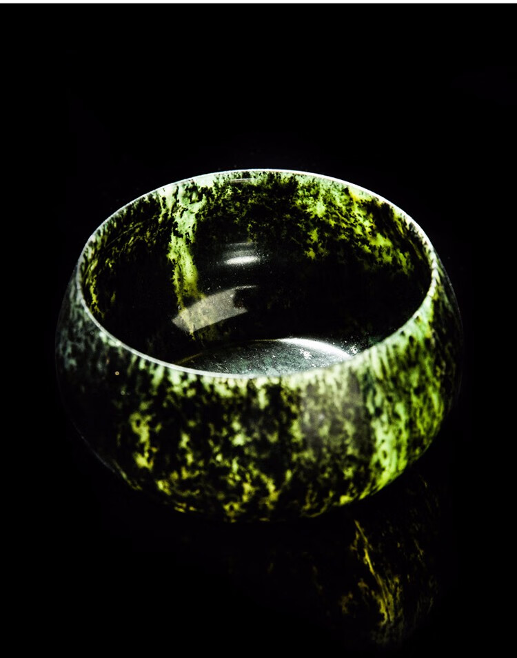 容山堂墨绿玉主人杯原矿玉石茶杯黑绿玉单杯个人杯功夫茶具品茗杯薄款
