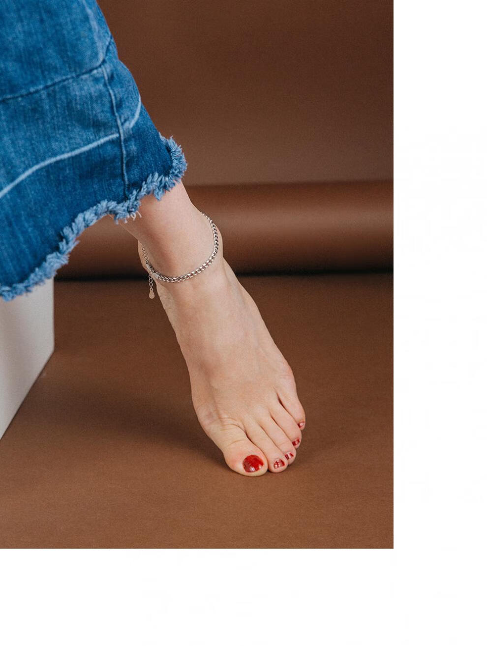 素觉小众设计简约大脚链女款复古气质性感粗脚踝链子脚绳脚环复古金色