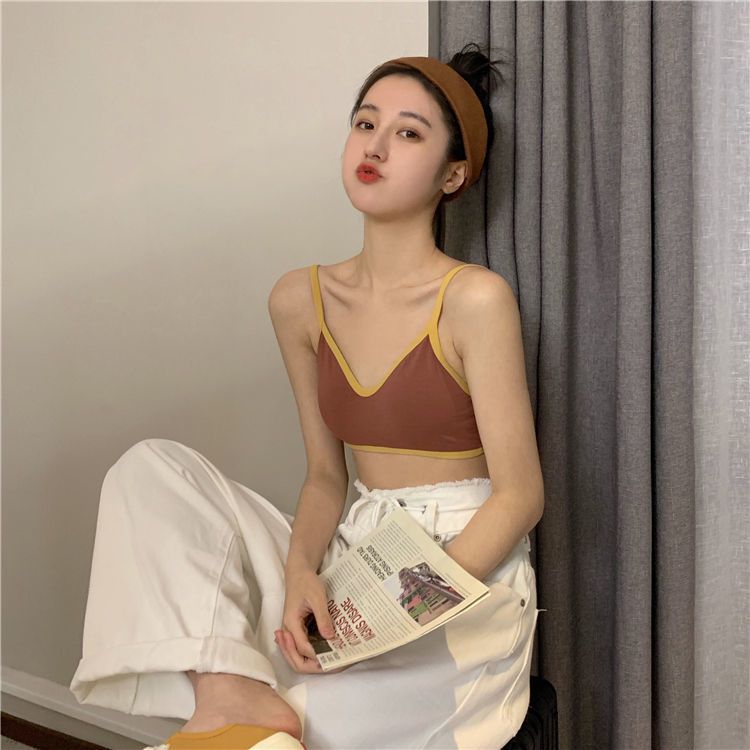 少女内衣初中生高中生无钢圈少女抹胸韩版无痕撞色内搭裹胸学生薄款