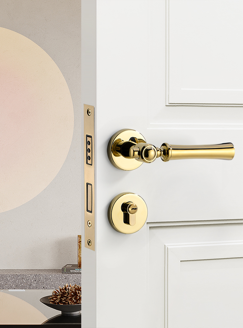 卧室分体磁吸静音门锁法式轻奢房间木门锁金色家用门把手门锁 c款磁吸