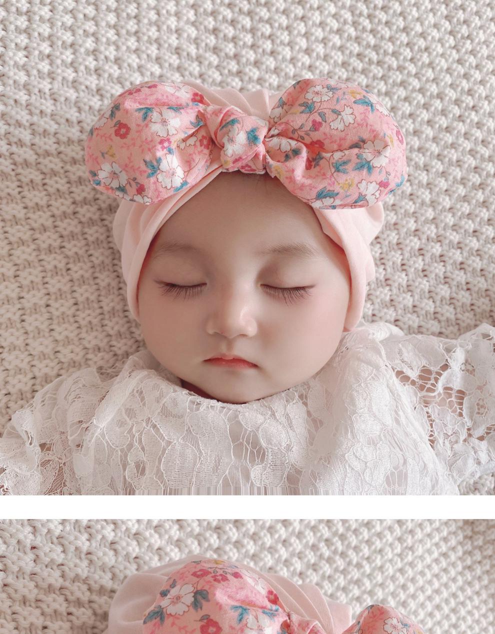 迪士尼(disney)婴儿护囟门帽子夏季薄款遮脑门包头帽春秋女宝宝碎花