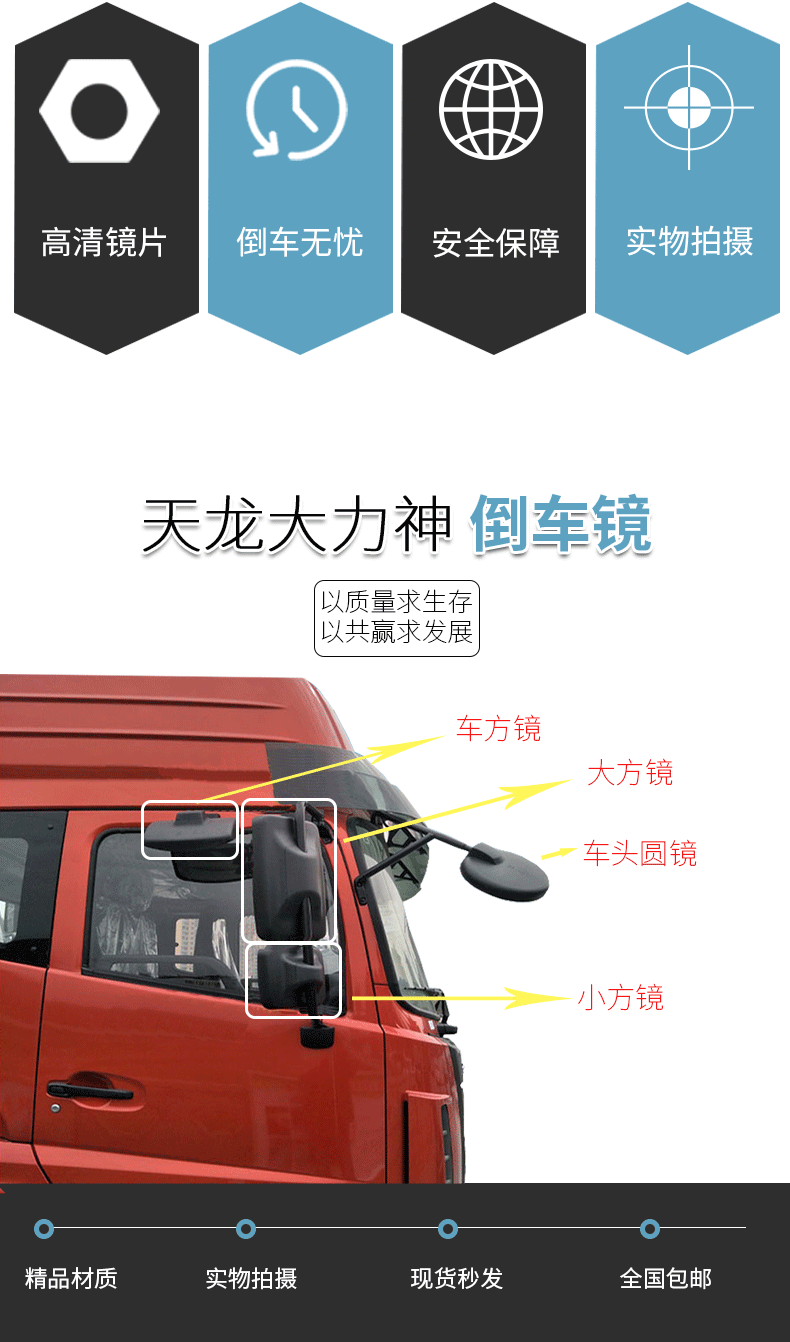 适用于货车倒车镜天龙牵引车后视镜天锦力神反光镜前下视镜品质超长