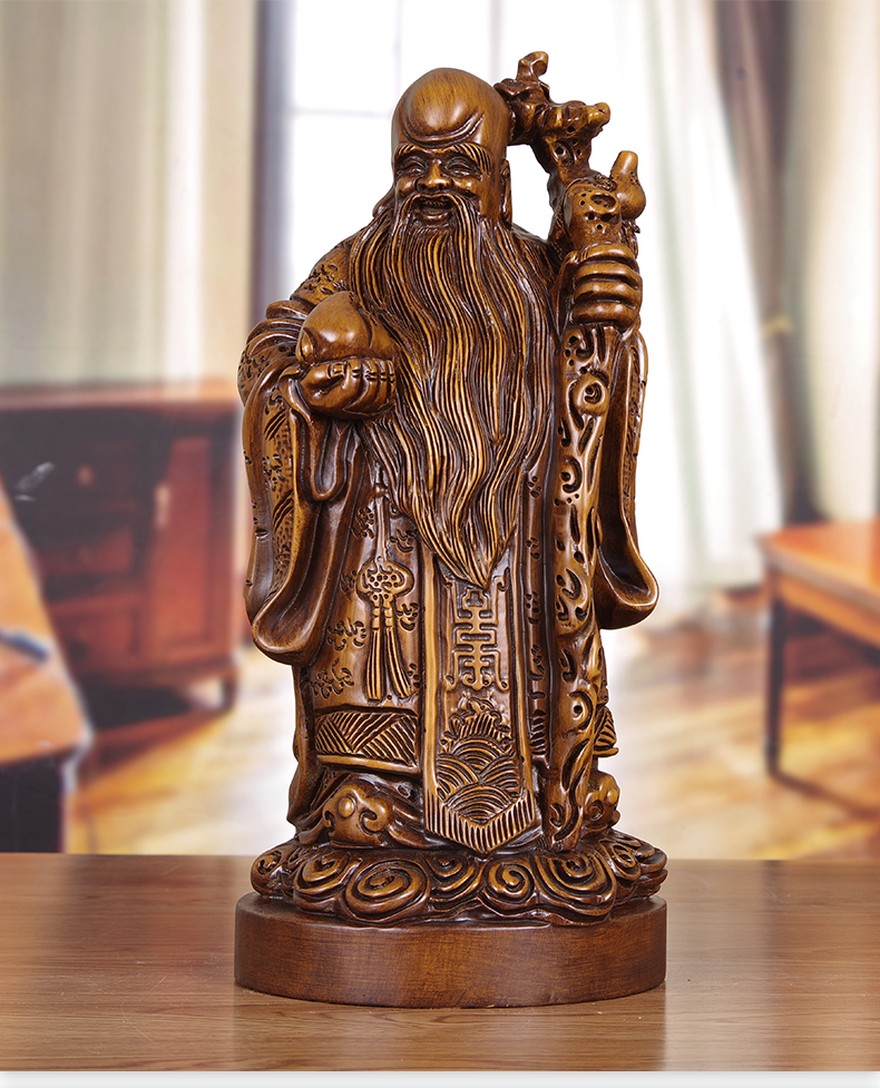 泽道居寿星实木客厅生日礼品大气雕塑摆件搬迁健康长寿星摆设创意送