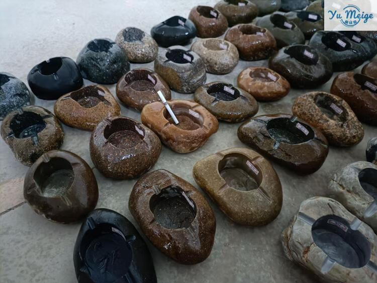 鹅卵石烟灰缸 复古烟灰缸新中式酒店会所装饰天然石头怀旧中国风古典