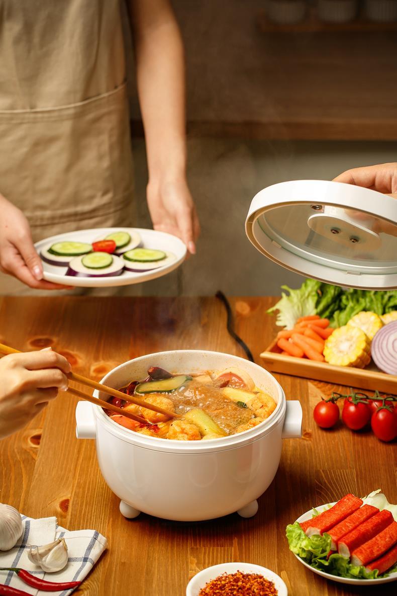 小白锅 插电 煮菜锅电热火锅宿舍寝室学生炒菜一体锅多功能家用煮面不