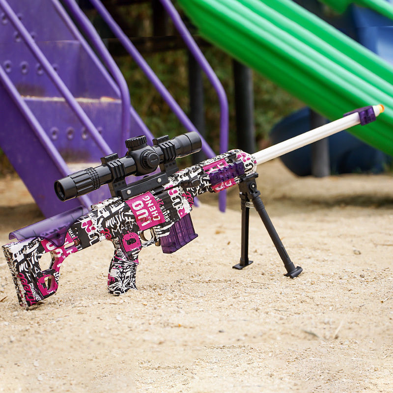 巴雷特步抢手动拉栓上膛可发射软弹抢儿童吃鸡玩具抢全套 巴雷特白色