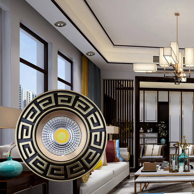 新中式射灯牛眼75孔灯古典天花筒灯led三色变光3w5w复古猫眼桶灯中式