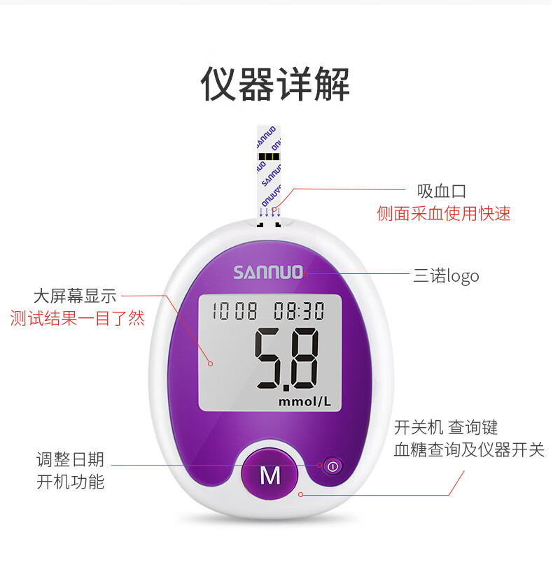 三诺(sannuo)血糖仪家用医用级 安稳免调码型套装(仪器 50支独立试纸