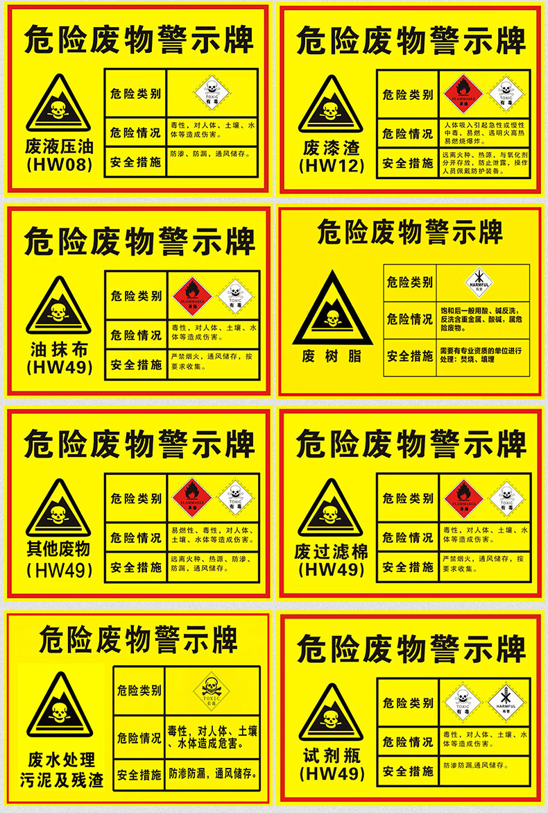 定制危险废物警示标识牌废机油 废切削液 废抹布 污泥 废油漆桶危险