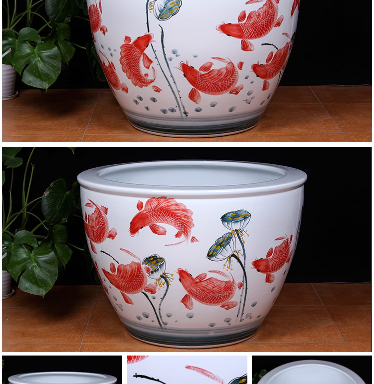 vakada景德镇陶瓷鱼缸手绘特大号金鱼缸荷花缸庭院养鱼缸水族鱼箱书画